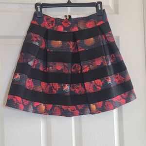 Floral Striped A-Line Skirt in Black and Red